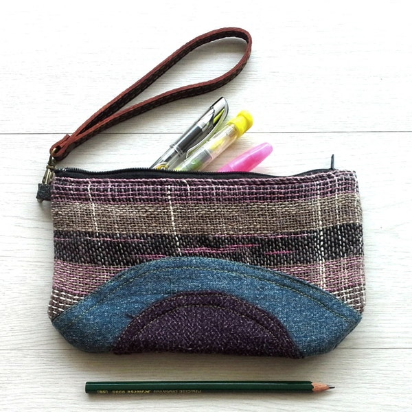 Handmade pencil case, Unique makeup purse bag, Cosmetic bag, Stylish accessory bag, Iphone 6 wallet wristlet, Cute Pencil Pouch, Purple