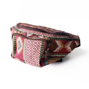 Warm Tone Geometric Fanny Pack, Southwestern Woven Crossbody Bag