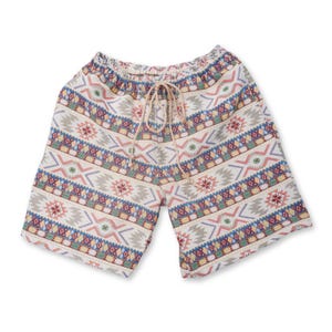 Aztec Woven Tribal Shorts – Cream Boho Geometric Print | 5” or 8” Inseam | S–XL