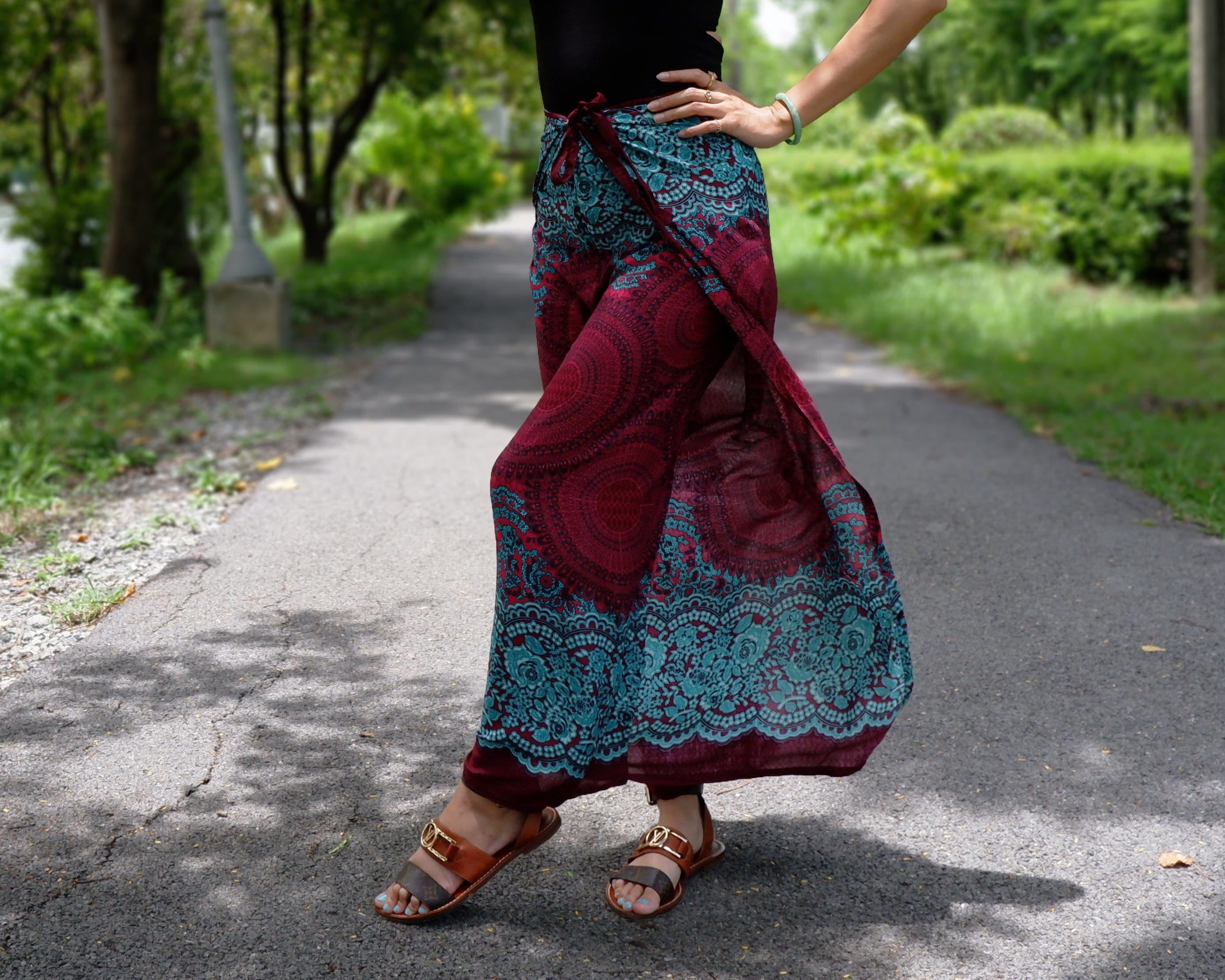 Beach Pants - Wide Leg, Mandala Print Bohemian Pants, Comfortable