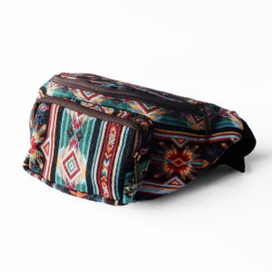Tribal Woven Fanny Pack — Boho Belt Bag with 3 Pockets, Adjustable Strap, Festival Bum Bag