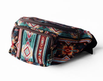 Tribal Woven Fanny Pack: Boho Belt Bag with 3 Pockets