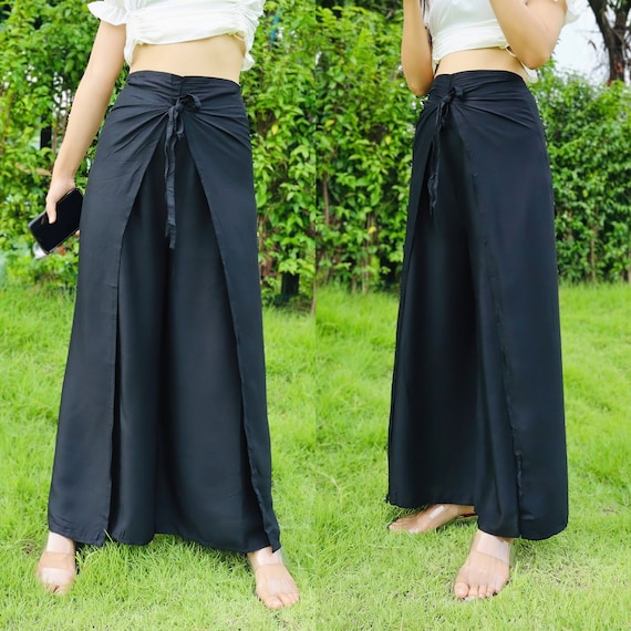 Solid Blue Palazzo Wrap Pants