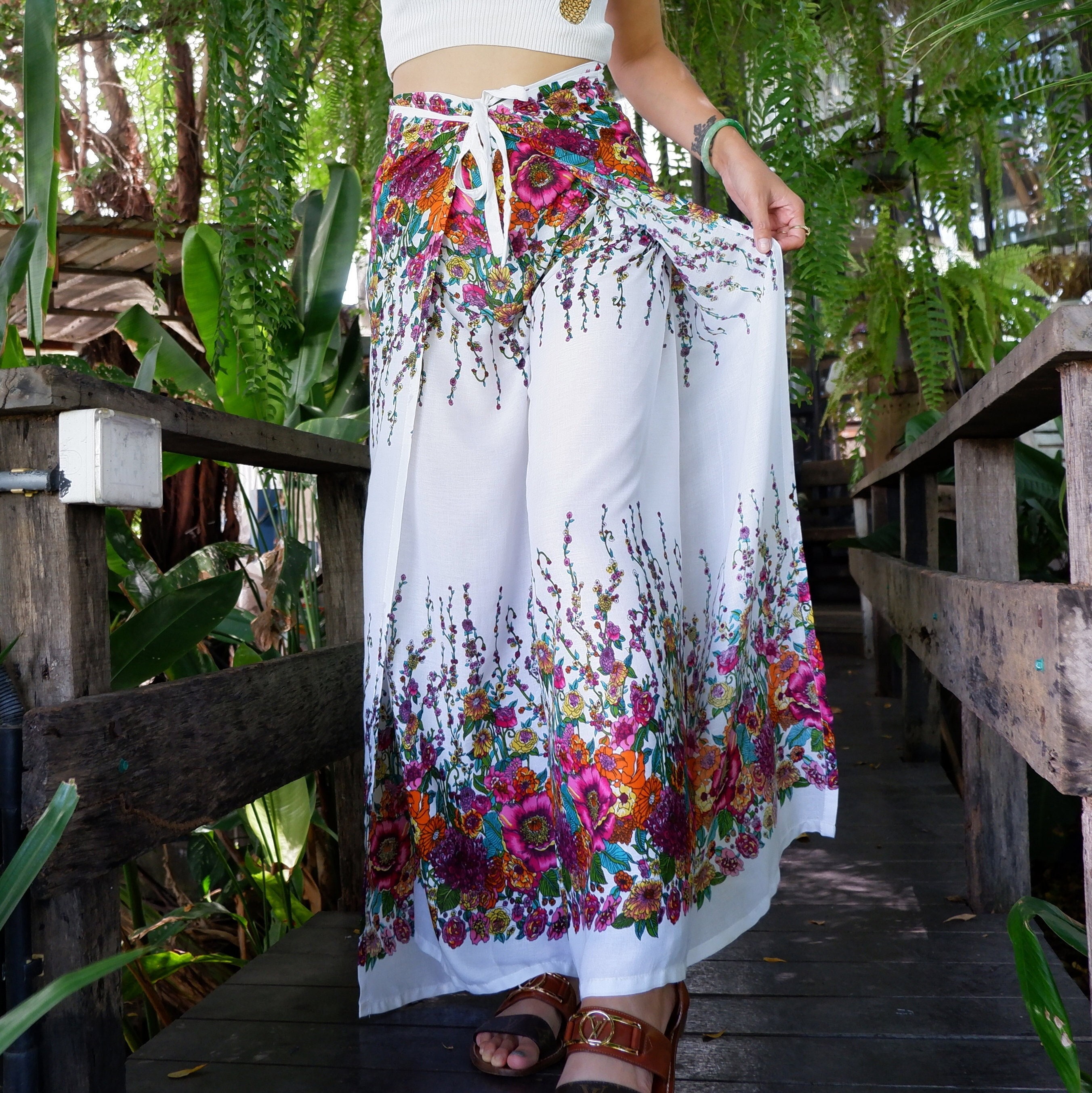 Floral Print Boho Wrap Pants: Rayon Hippie Trousers - Etsy