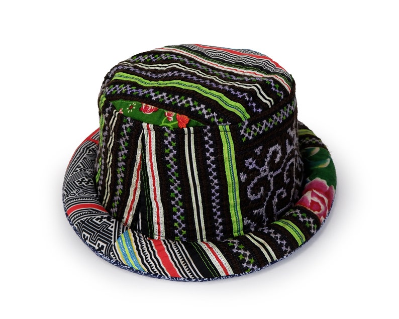 Unisex Boho Bohemian hat Vintage Fabric Summer Festival hat Funky Tribal Patchwork Hat Upcycled Bucket hat Mens Hippie Bucket Hat