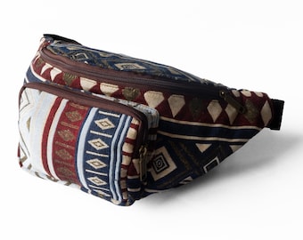 Rustic Tribal Fanny Pack, Red & Blue Geometric Hip Bag