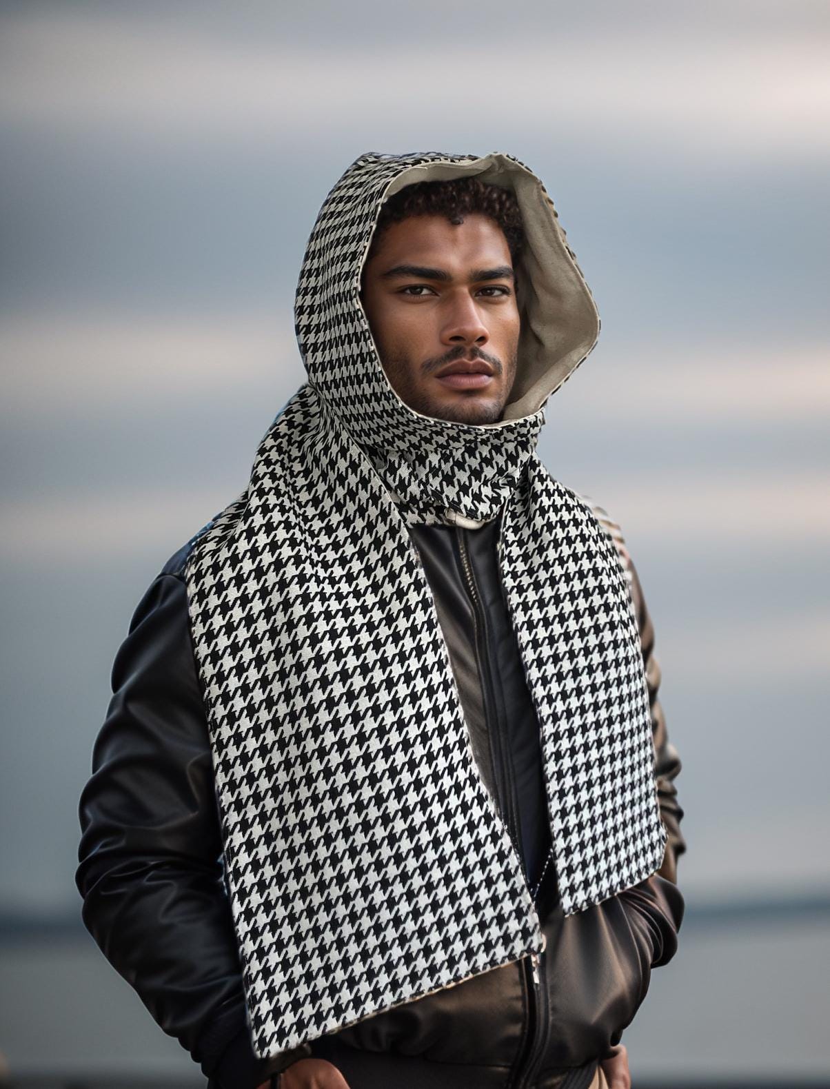 完売品！BOTT24aw HOUNDSTOOTH HOODED SCARF BOTT】24aw HOUNDSTOOTH HOODED SCARF - メルカリ