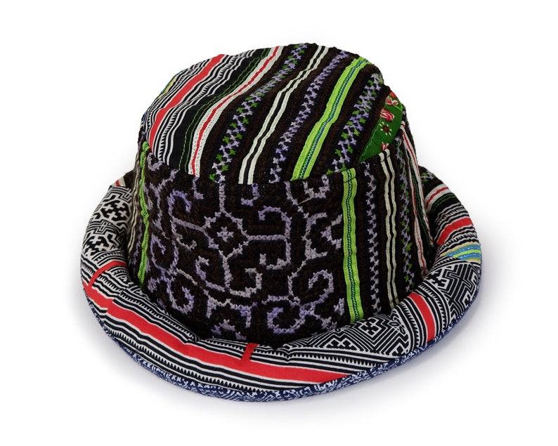 Unisex Boho Bohemian hat Vintage Fabric Summer Festival hat Funky Tribal Patchwork Hat Upcycled Bucket hat Mens Hippie Bucket Hat