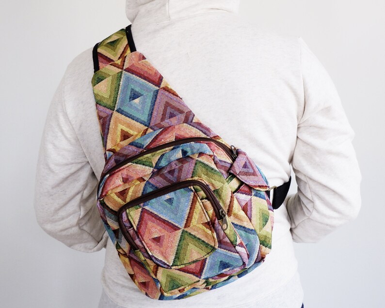 Purse Cute Sling backpack Shoulder sling bag Crossbody daypack Geometric Colorful Small backpack Womens tapestry Boho Bohemian backpack