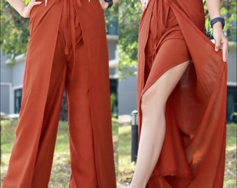 Solid Color Wrap Pants, Lightweight and Flowy Wrap Around Pants, Soft  Fabric Palazzo Pants, Women's Boho Pants Front and Back Ties 