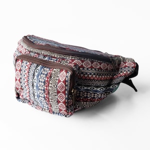 Red White and Blue Fanny Pack, Geometric Tribal Hip Bag, Boho Crossbody