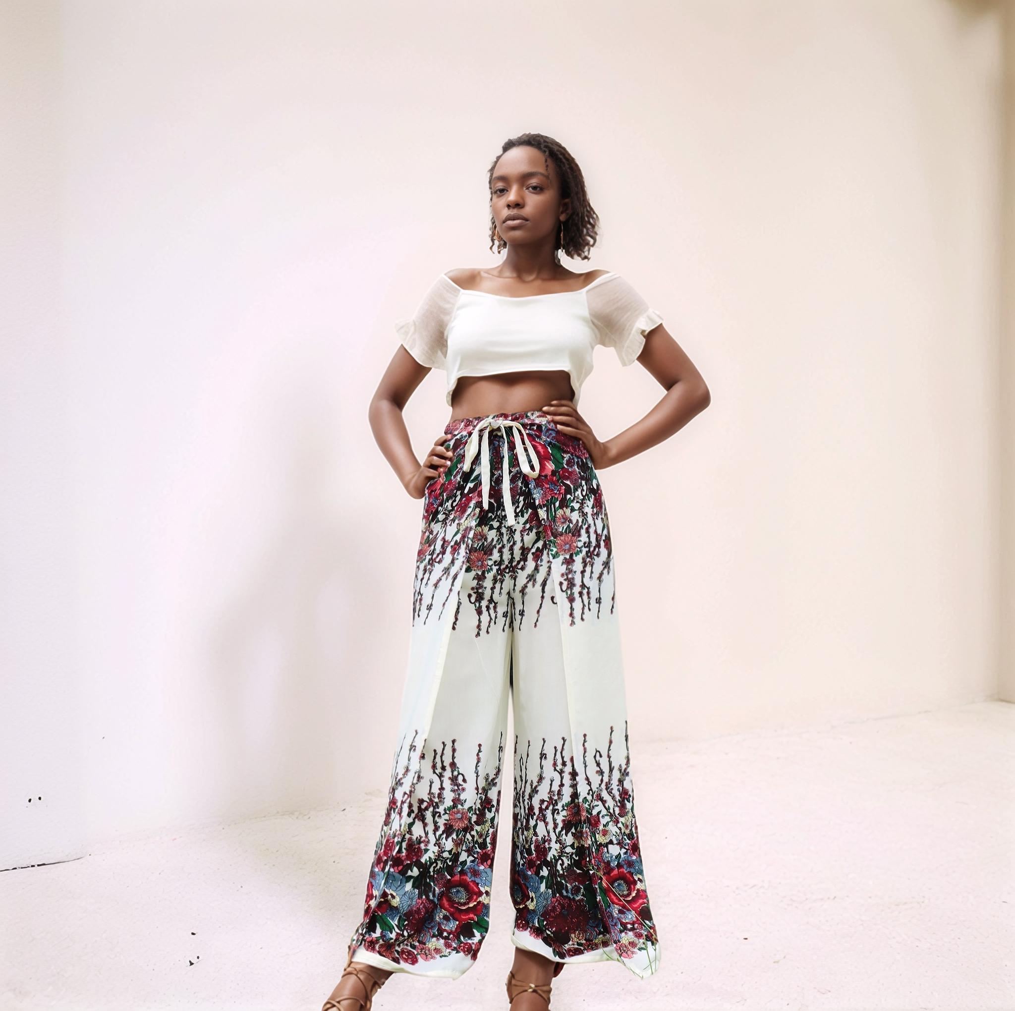 パンツ SOSNOVSKA FLORAL WRAP FRONTO PANTS パンツ SOSNOVSKA FLORAL WRAP FRONTO PANTS WIDE LEG BORDER