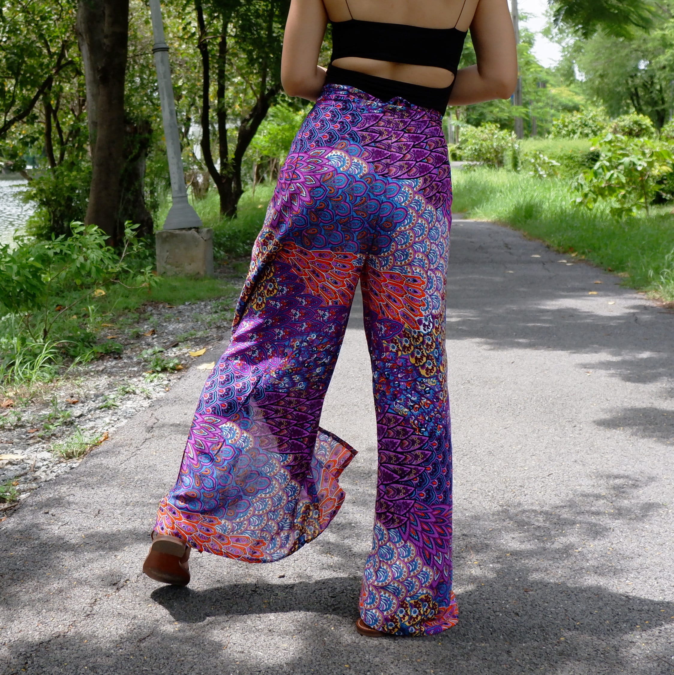 Boho Wrap Pants: Purple Floral Rayon Wide Leg Festival Trousers - Etsy