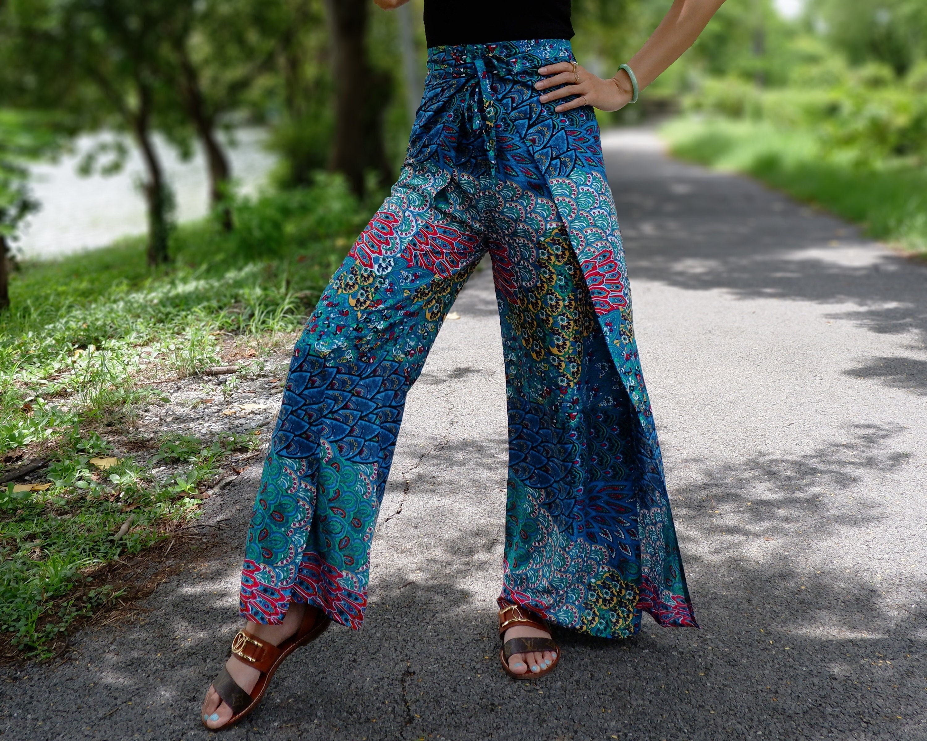 WOMEN PALAZZO PANTS Teal Petite to Plus Sizes Fit All Wide Leg Yoga Pants  Hippie Pants Bohemian Fall Clothing Comfy Thai Pants 