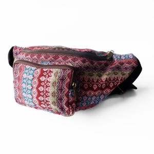 Pink Woven Tribal Fanny Pack, Boho Crossbody Bag, Festival Hip Bag