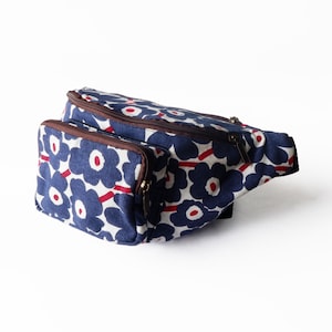 Modern Floral Bum Bag in Navy, Red & White, Cheerful Travel Waist Pack