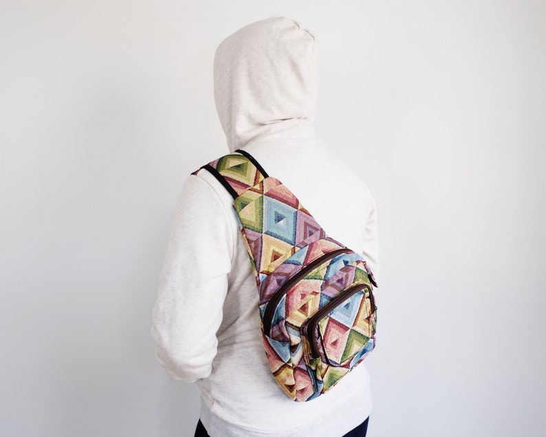 Purse Cute Sling backpack Shoulder sling bag Crossbody daypack Geometric Colorful Small backpack Womens tapestry Boho Bohemian backpack