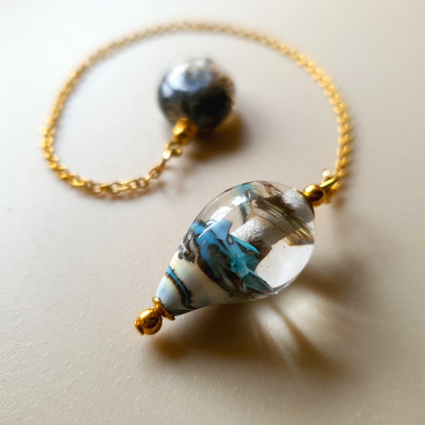Pendule Creation transparent en verre de Murano - pièce unique - divinatoire - Blue chevron pendulum, unique piece, Murano glass, dowsing