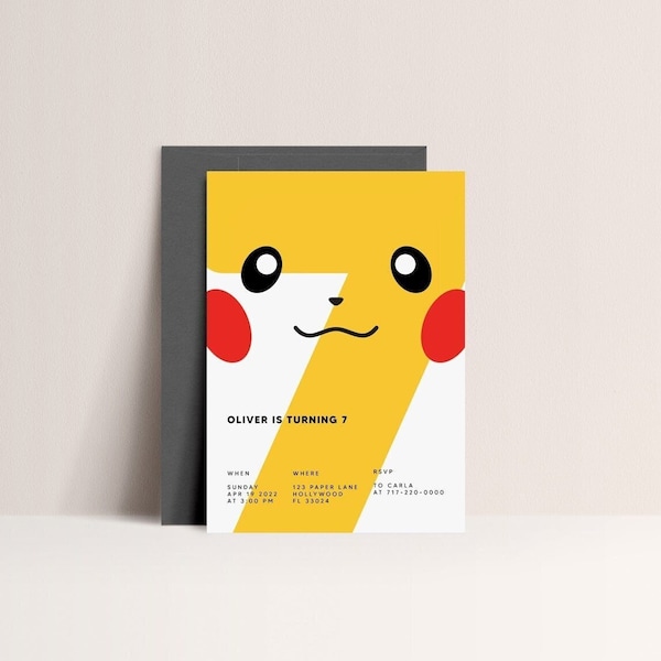 Modern Pokémon Birthday Invitation | 5x7 | Pikachu Invitation | Birthday Party Digital Design | Made to Order