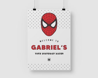 Letrero de bienvenida de cumpleaños de Spiderman: Decoración moderna para fiestas (PDF y JPEG)