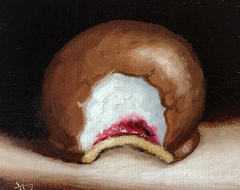 Little Milk chocolate jam teacake Original still life  Oil Painting, by Jane Palmer Art Framed contemporary Realism artwork