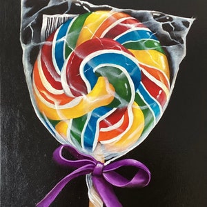 Lollipop swirl still life oil painting, framed contemporary realism art by jane palmer art