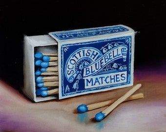 Scottish Bluebell Matches Original still life Oil Painting by Jane Palmer art realism, framed art, home decor