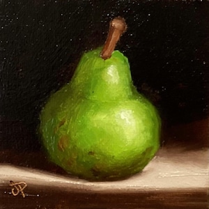 Little Pear  Original still life  Oil Painting, by Jane Palmer Art Framed contemporary Realism artwork