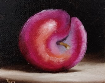 Little plum Original still life  Oil Painting, by Jane Palmer Art Framed contemporary Realism artwork