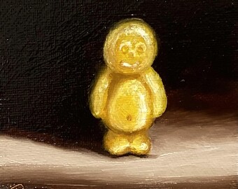 Little yellow jelly baby Original still life Oil Painting, by Jane Palmer Art Framed contemporary Realism artwork candy sweets