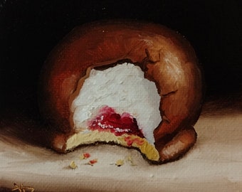 Little Milk chocolate jam teacake #2 Original still life  Oil Painting, by Jane Palmer Art Framed contemporary Realism artwork