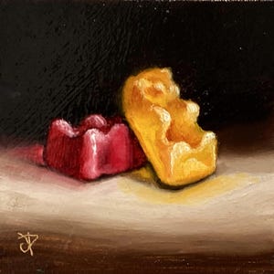 Little Gummy Bears #2 Original still life Oil Painting, by Jane Palmer Art Framed contemporary Realism artwork candy sweets
