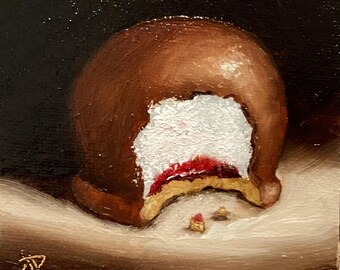 Little Milk chocolate jam teacake Original still life  Oil Painting, by Jane Palmer Art Framed contemporary Realism artwork