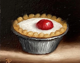 Little Bakewell Tart Original still life  Oil Painting, by Jane Palmer Art Framed contemporary Realism artwork