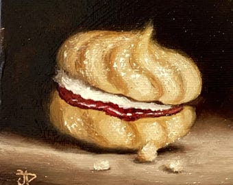 Little Viennese whirl biscuit cookie Original still life  Oil Painting, by Jane Palmer Art Framed contemporary Realism artwork