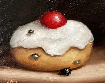 Little Belgian Bun Original still life  Oil Painting, by Jane Palmer Art Framed contemporary Realism artwork