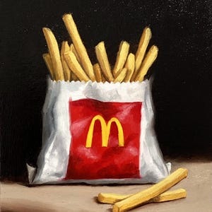 Original still life Oil Painting, McDonald’s fries framed art  by Jane Palmer art realism