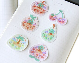 Animal Crossing Glass Fruit 2x2 in. Sticker Set- Apple, Cherry, Orange, Pear, Coconut, & Peach