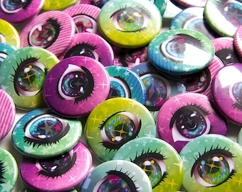 1.5 Inch Shoujo Eyes Buttons - 5 Button Set