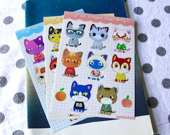 Animal Crossing Cat Villagers Kiss Cut Sticker Sheets - Raymond/Lolly/Kabuki/Ankha/Tangy/Punchy/Bob/Rosie/Merry/Felicity