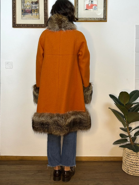 S/M | CURIEL - 70s Wool and Fur Flared Coat - image 8