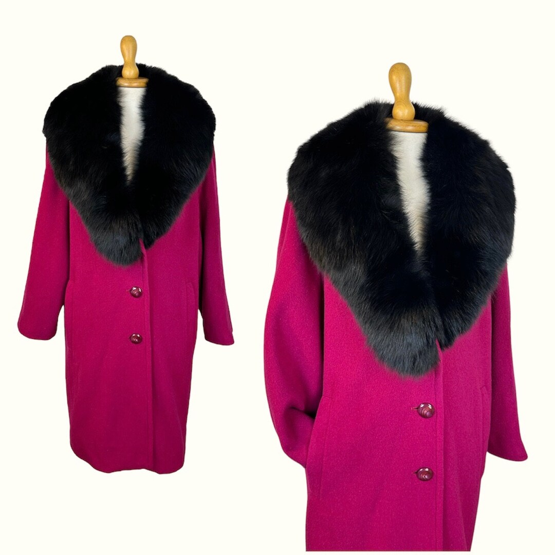 M/L 80s Fox Fur Fuchsia Wool Coat Etsy UK