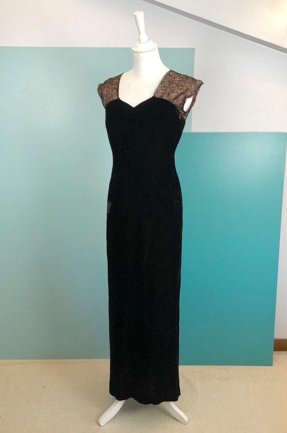 Size M | 20s/30s Lace and Silk Velvet Long Dress - image 5
