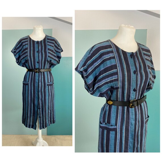 80s Linen Shirt Dress - S/M