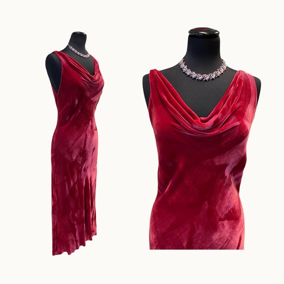 90s Does 20s Silk Velvet Bias Cut Dress - S/M