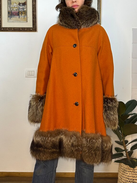 S/M | CURIEL - 70s Wool and Fur Flared Coat - image 3