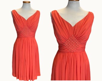 XS/S | 60s Coral Crepe De Chine Dress