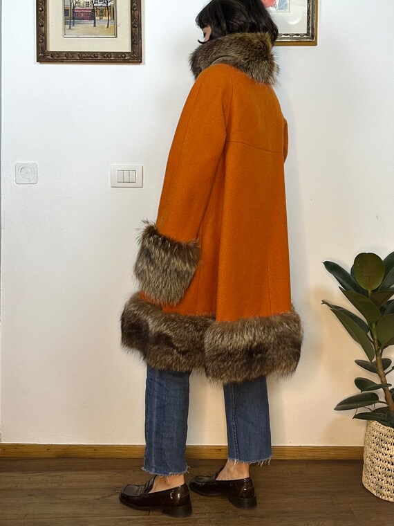 S/M | CURIEL - 70s Wool and Fur Flared Coat - image 6