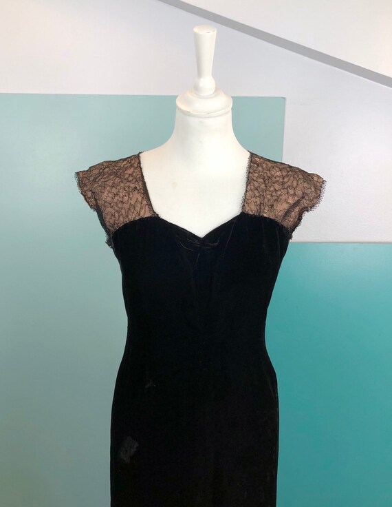 Size M | 20s/30s Lace and Silk Velvet Long Dress - image 3