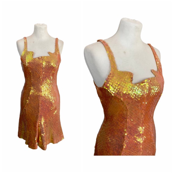 80s Silk and Sequins Dress - Size S